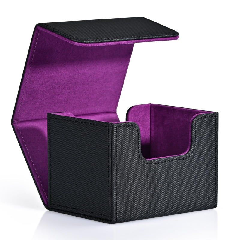 ZLCA Card Deck Box for Trading Cards  MTG Commander Deck Box Holds 120+ Single Sleeved Cards  Leather Magnetic Card Storage Box Fits for TCG CCG Magic Cards (Black& Purple) - Image 1